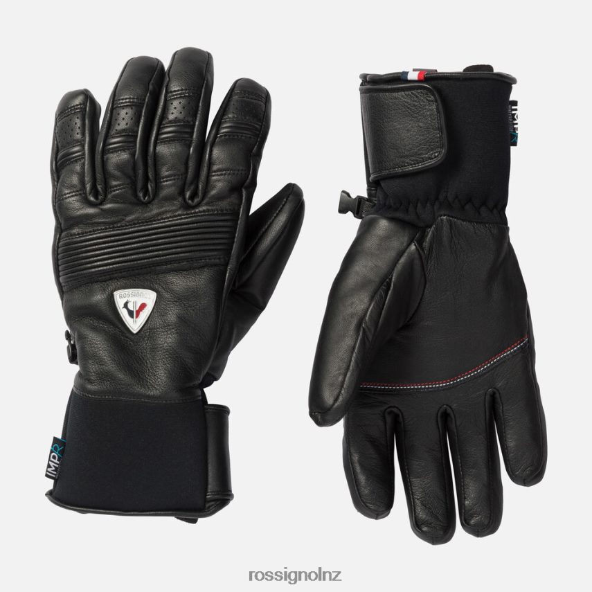 NZ Rossignol Men Retro Leather Waterproof Gloves Black F222Z2680 Accessories