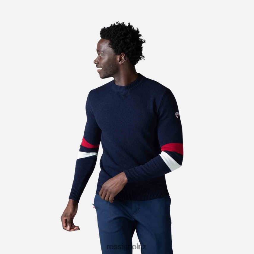 NZ Rossignol Men Signature Knit Sweater Darknavy F222Z2445 Tops