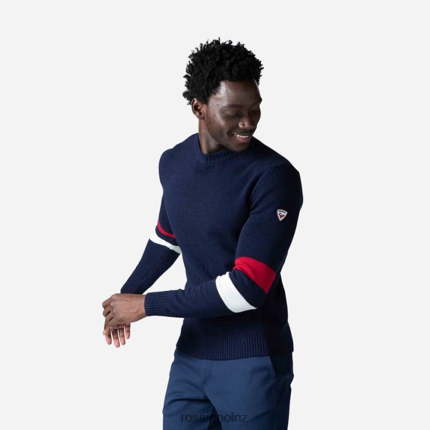 NZ Rossignol Men Signature Knit Sweater Darknavy F222Z2445 Tops