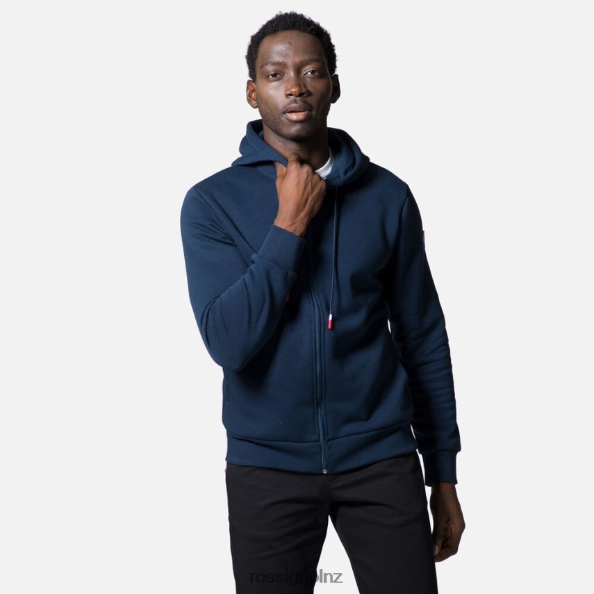 NZ Rossignol Men Full-Zip Hooded Logo Cotton Sweatshirt Darknavy F222Z2106 Tops