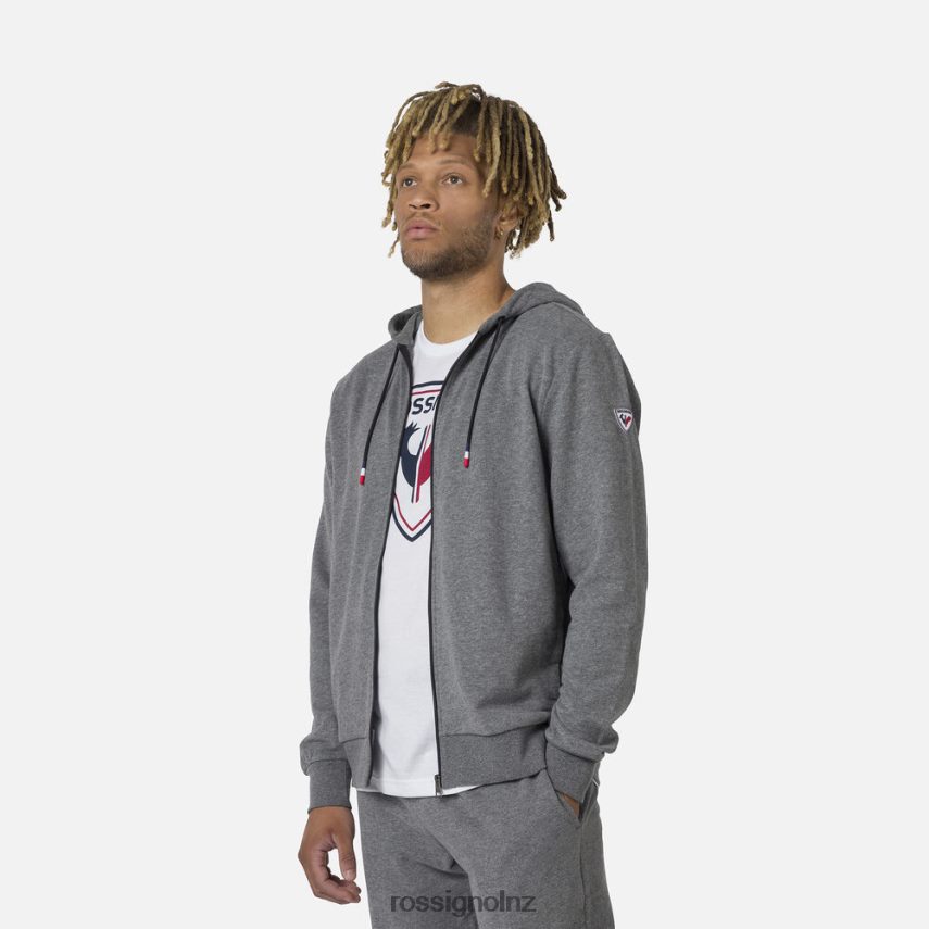 NZ Rossignol Men Full-Zip Hooded Logo Fleece Sweatshirt Heathergrey F222Z2376 Tops