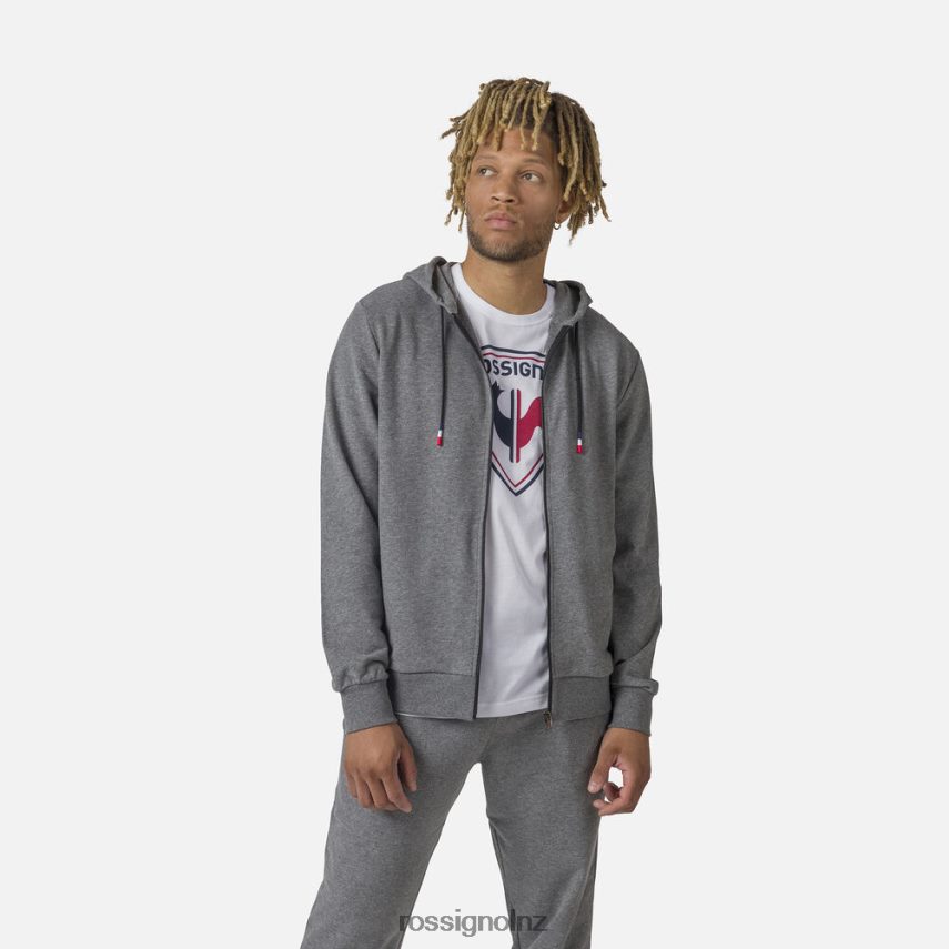 NZ Rossignol Men Full-Zip Hooded Logo Fleece Sweatshirt Heathergrey F222Z2376 Tops