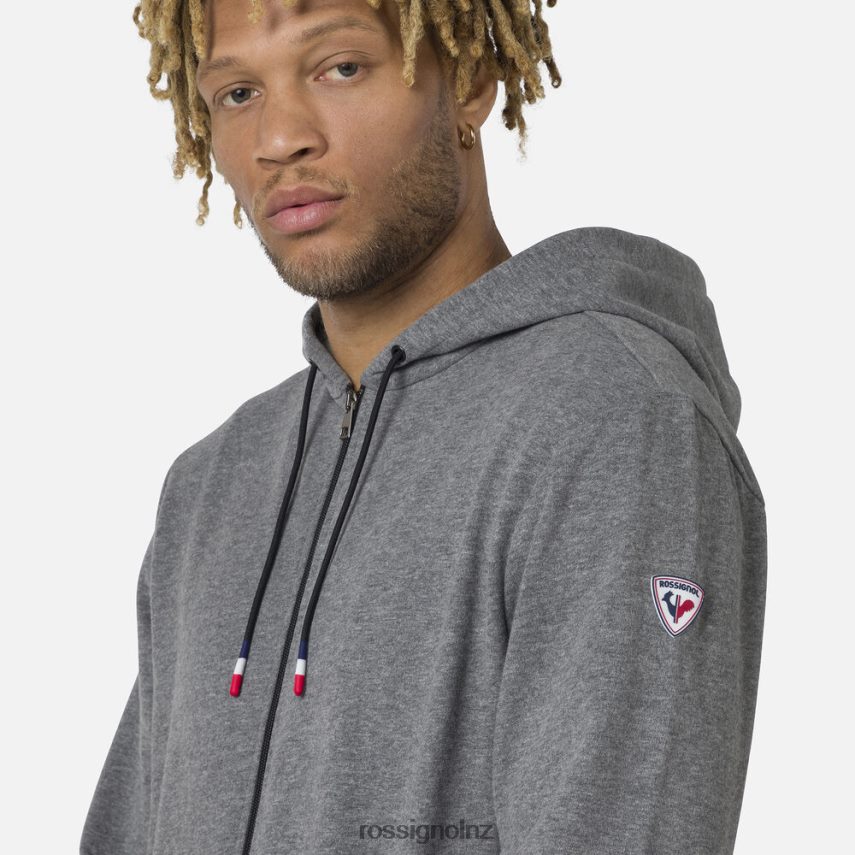 NZ Rossignol Men Full-Zip Hooded Logo Fleece Sweatshirt Heathergrey F222Z2376 Tops
