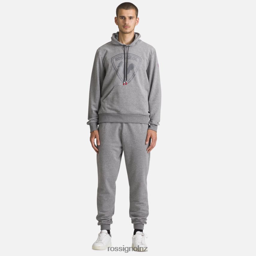 NZ Rossignol Men Hooded Logo Cotton Sweatshirt Heathergrey F222Z2419 Tops