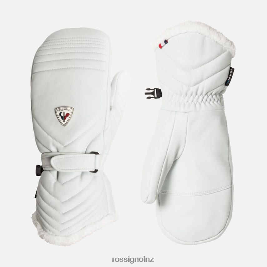 NZ Rossignol Women Select Leather Waterproof Ski Mittens White F222Z21076 Accessories