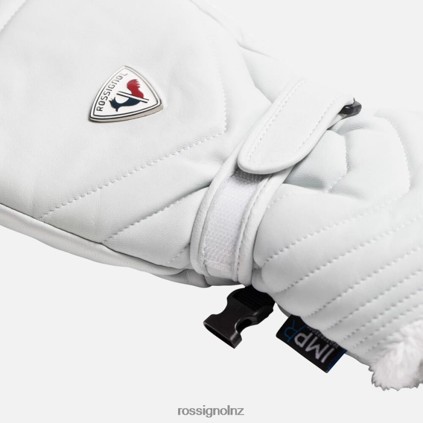 NZ Rossignol Women Select Leather Waterproof Ski Mittens White F222Z21076 Accessories