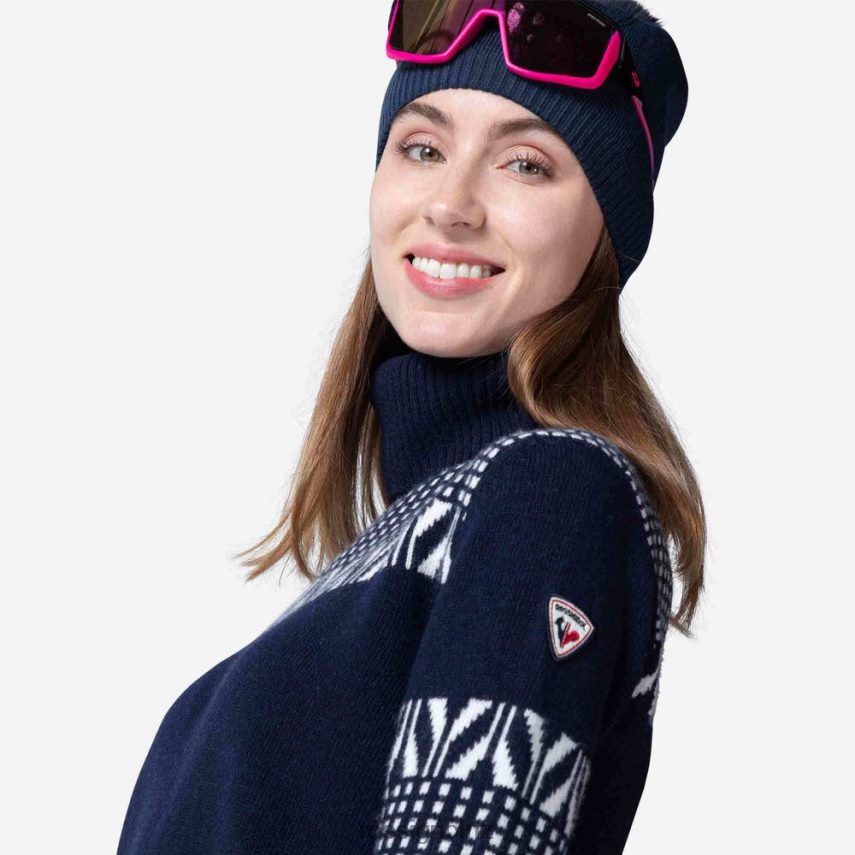 NZ Rossignol Women Vintage Turtleneck Knit Sweater Darknavy F222Z21041 Tops