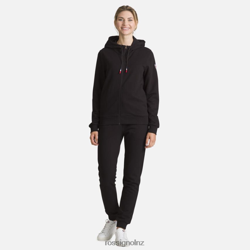 NZ Rossignol Women Full-Zip Hooded Logo Cotton Sweatshirt Black F222Z2912 Tops