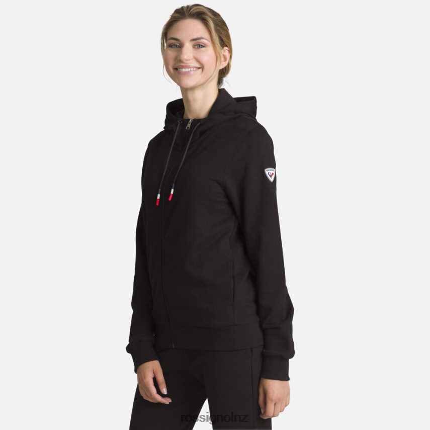 NZ Rossignol Women Full-Zip Hooded Logo Cotton Sweatshirt Black F222Z2912 Tops