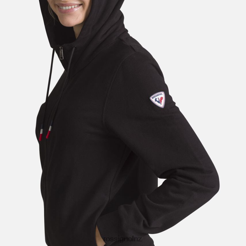 NZ Rossignol Women Full-Zip Hooded Logo Cotton Sweatshirt Black F222Z2912 Tops