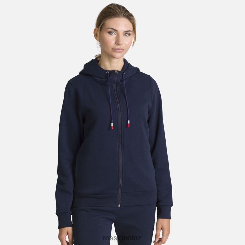 NZ Rossignol Women Full-Zip Hooded Logo Cotton Sweatshirt Darknavy F222Z2884 Tops