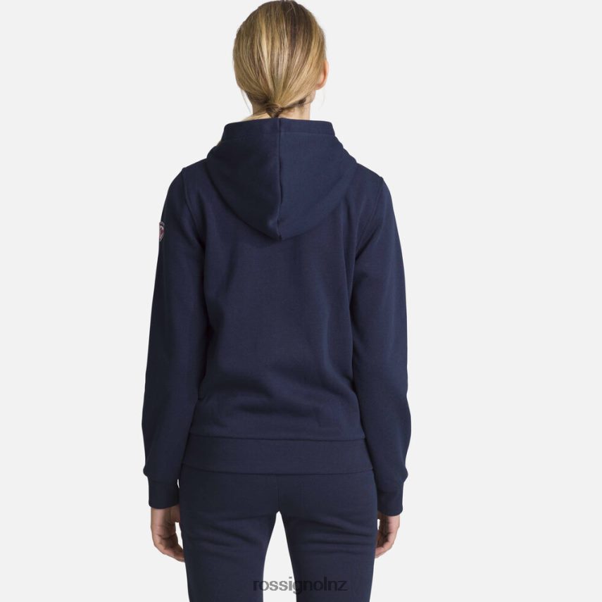 NZ Rossignol Women Full-Zip Hooded Logo Cotton Sweatshirt Darknavy F222Z2884 Tops