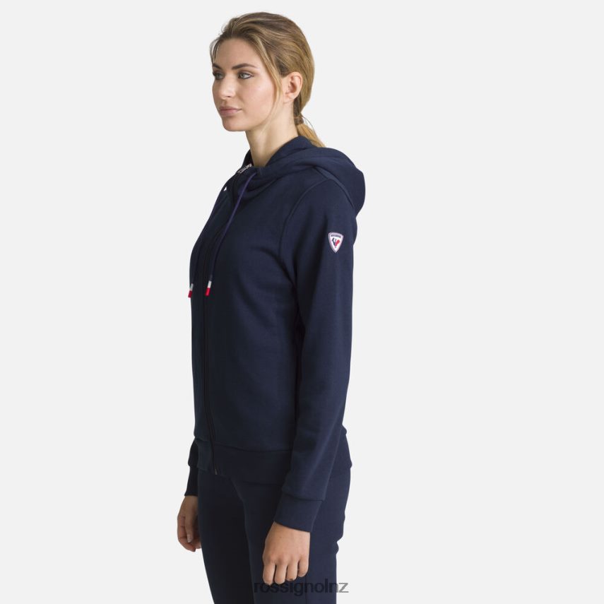NZ Rossignol Women Full-Zip Hooded Logo Cotton Sweatshirt Darknavy F222Z2884 Tops