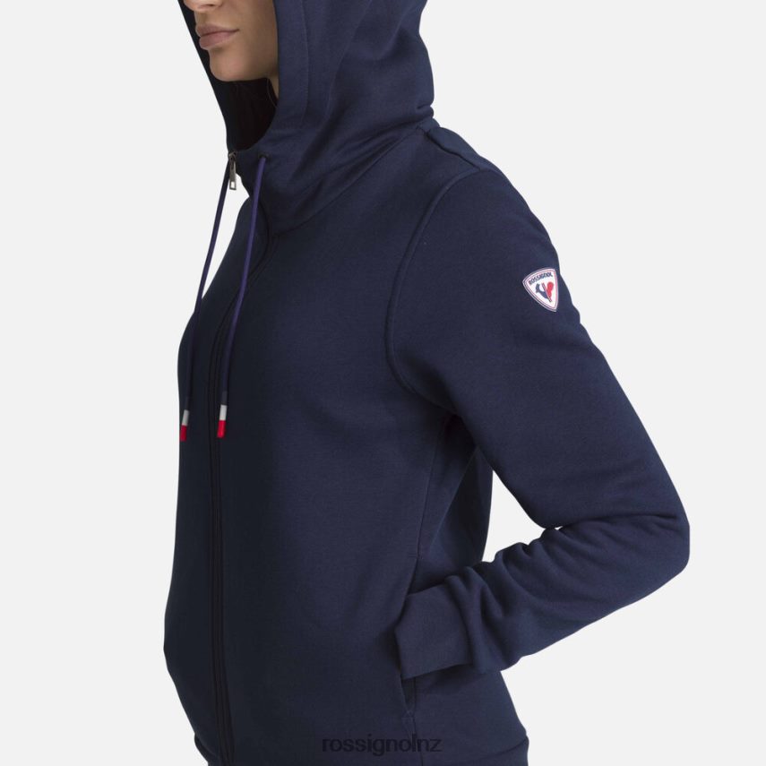 NZ Rossignol Women Full-Zip Hooded Logo Cotton Sweatshirt Darknavy F222Z2884 Tops