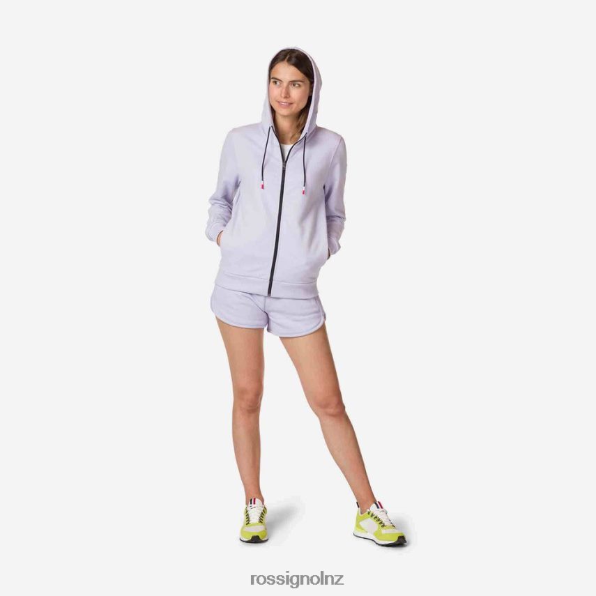NZ Rossignol Women Full-Zip Hooded Logo Cotton Sweatshirt Lavendergrey F222Z21004 Tops