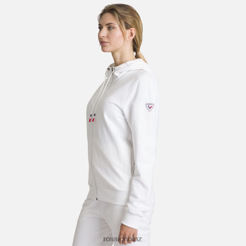 NZ Rossignol Women Full-Zip Hooded Logo Cotton Sweatshirt White F222Z2960 Tops
