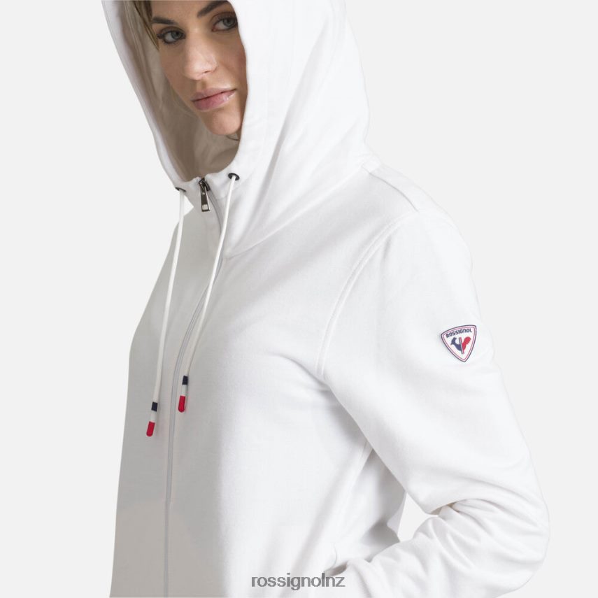 NZ Rossignol Women Full-Zip Hooded Logo Cotton Sweatshirt White F222Z2960 Tops
