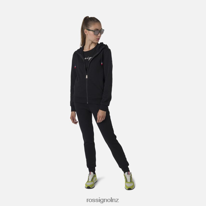 NZ Rossignol Women Full-Zip Hooded Logo Fleece Sweatshirt Black F222Z2888 Tops