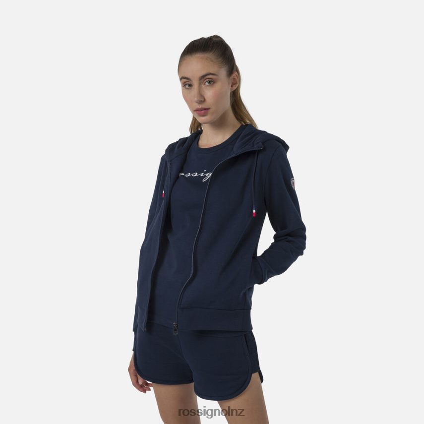 NZ Rossignol Women Full-Zip Hooded Logo Fleece Sweatshirt Darknavy F222Z2935 Tops
