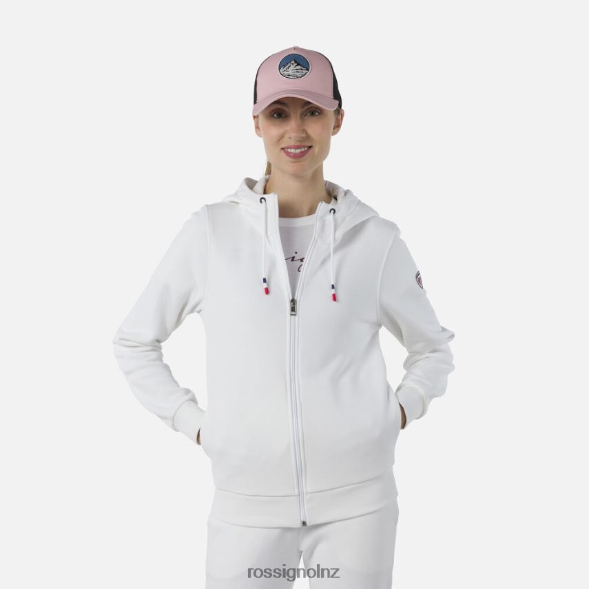 NZ Rossignol Women Full-Zip Hooded Logo Fleece Sweatshirt White F222Z2842 Tops
