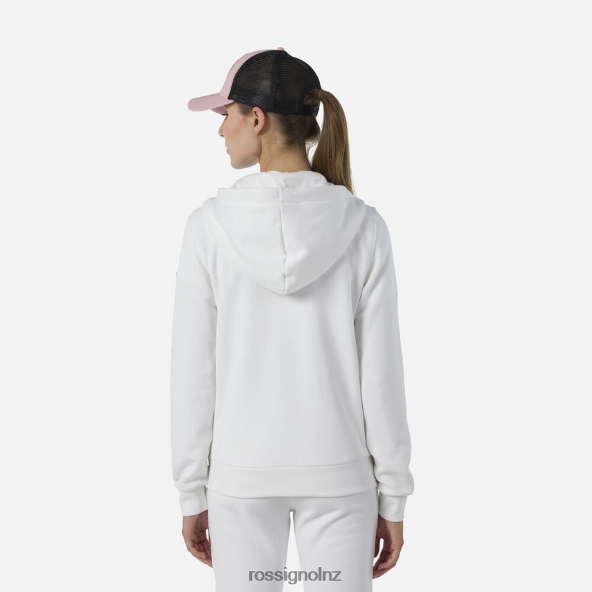 NZ Rossignol Women Full-Zip Hooded Logo Fleece Sweatshirt White F222Z2842 Tops