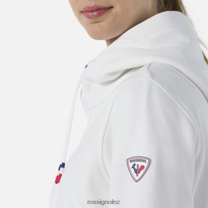 NZ Rossignol Women Full-Zip Hooded Logo Fleece Sweatshirt White F222Z2842 Tops
