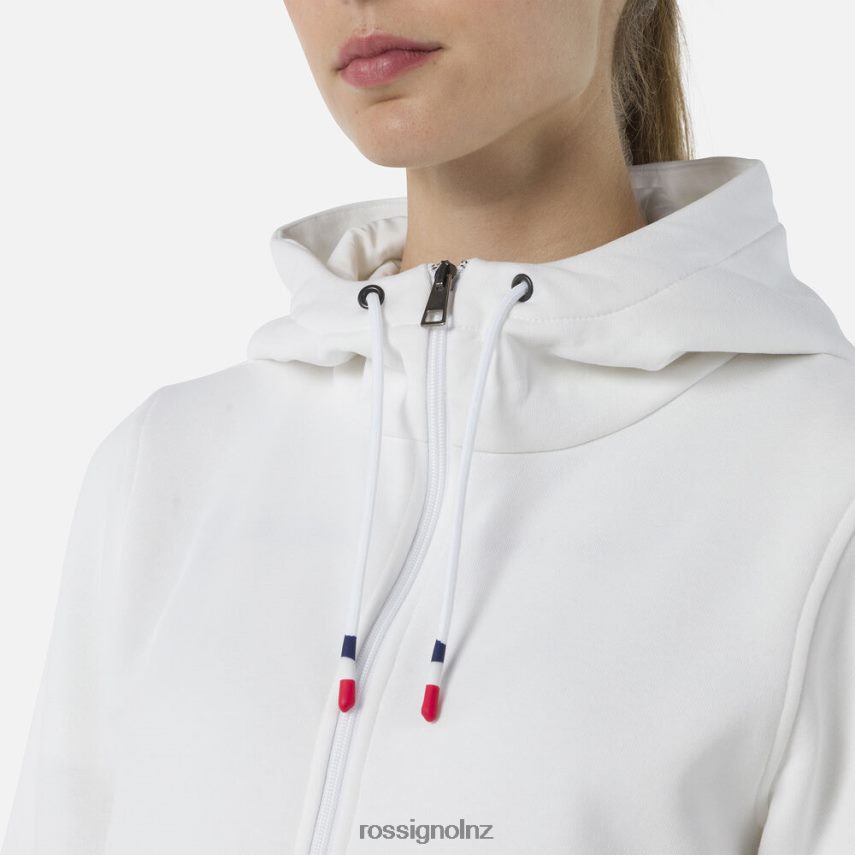 NZ Rossignol Women Full-Zip Hooded Logo Fleece Sweatshirt White F222Z2842 Tops