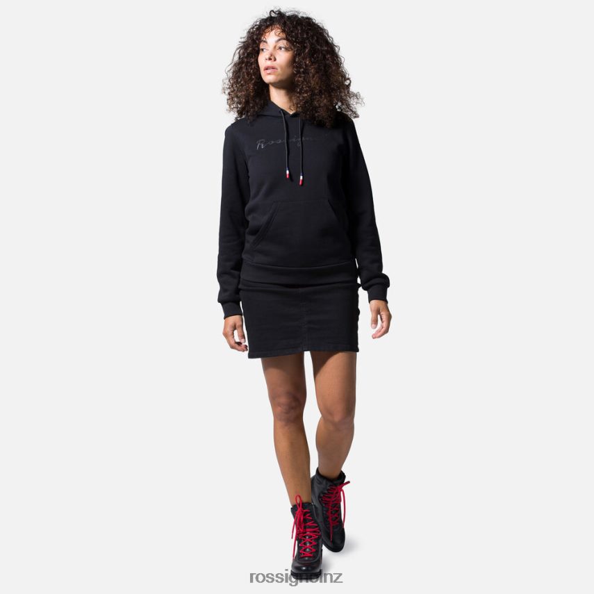 NZ Rossignol Women Hooded Logo Cotton Sweatshirt Black F222Z2962 Tops