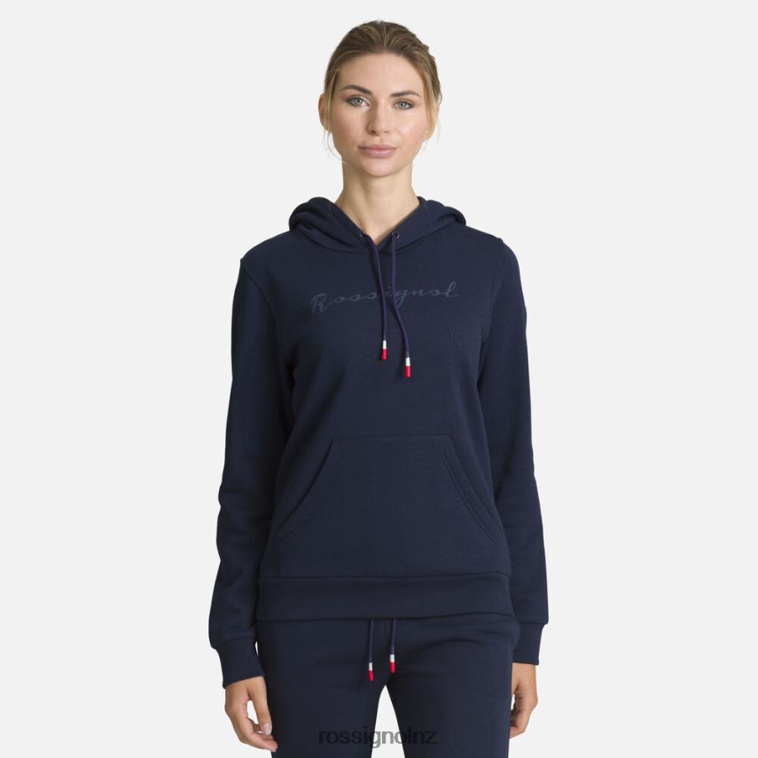 NZ Rossignol Women Hooded Logo Cotton Sweatshirt Darknavy F222Z2711 Tops