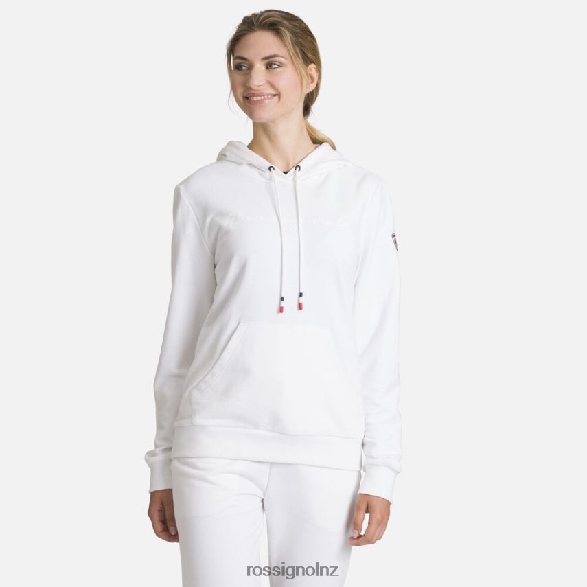 NZ Rossignol Women Hooded Logo Cotton Sweatshirt White F222Z2931 Tops