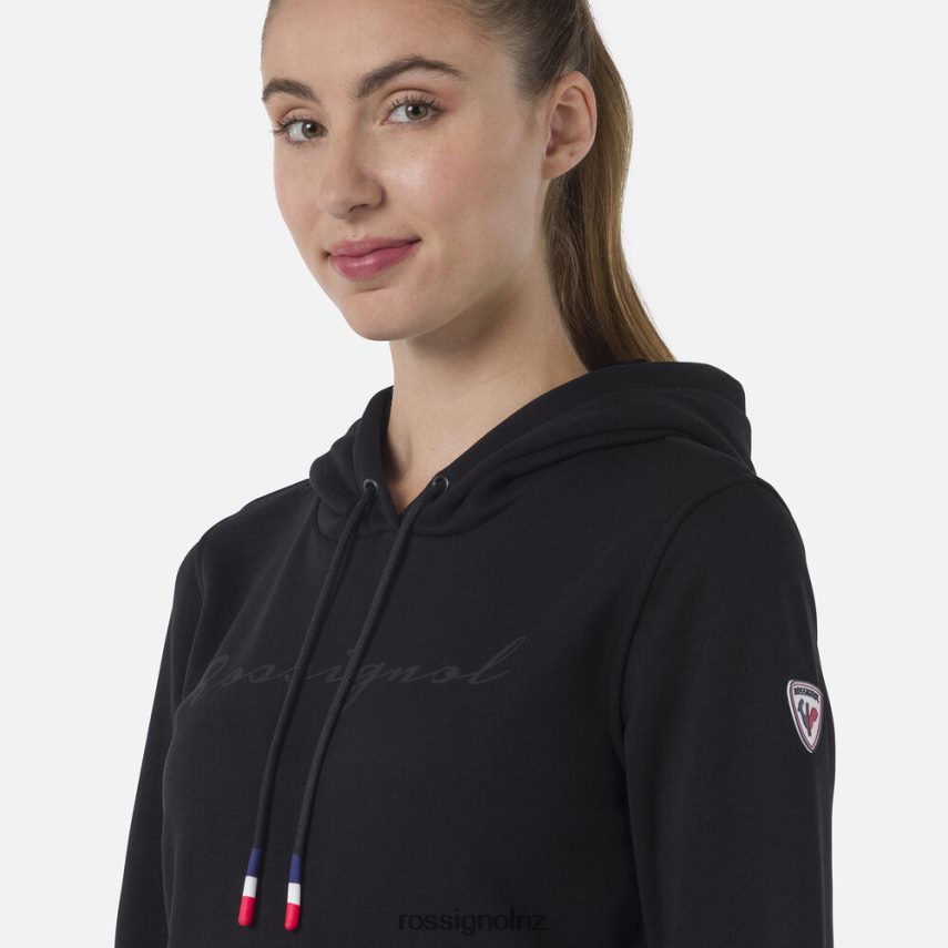 NZ Rossignol Women Hooded Logo Fleece Sweatshirt Black F222Z2910 Tops