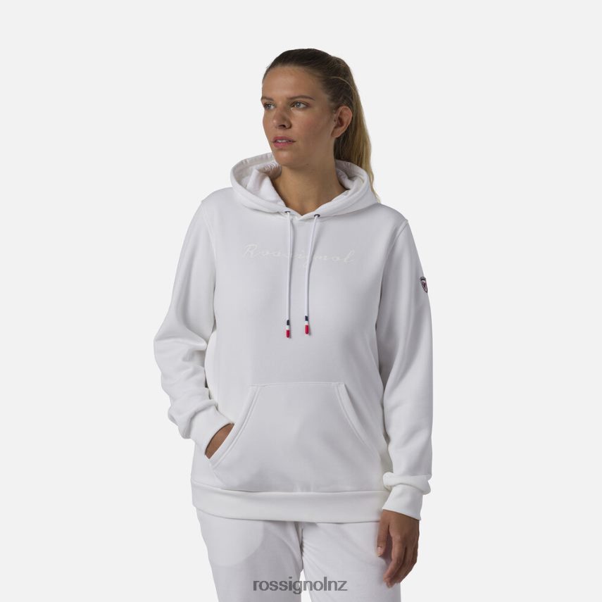 NZ Rossignol Women Hooded Logo Fleece Sweatshirt White F222Z2845 Tops
